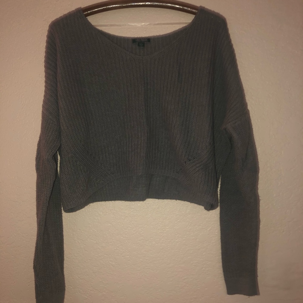 Grey Crop Top Knit Sweater